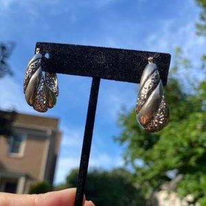 VTG JEZ Jezlaine 925 Silver Filigree Hinged Hoop Earrings Scroll